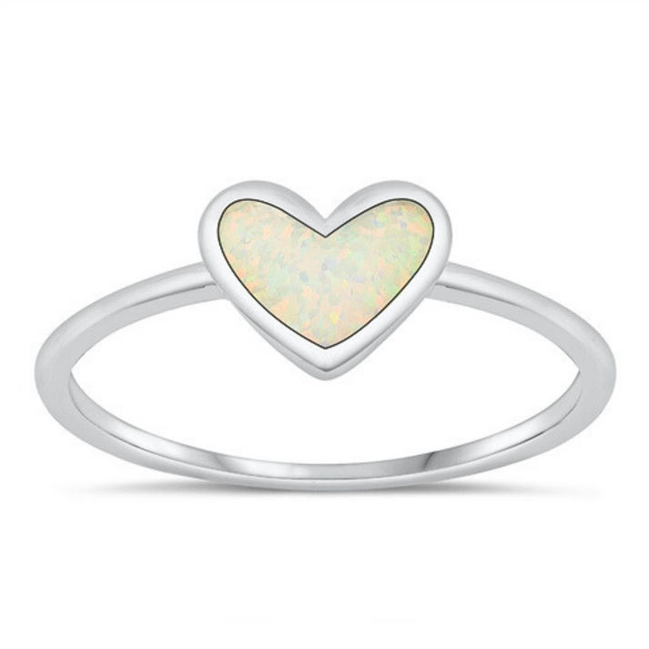 SS White Lab Opal Heart Ring 8