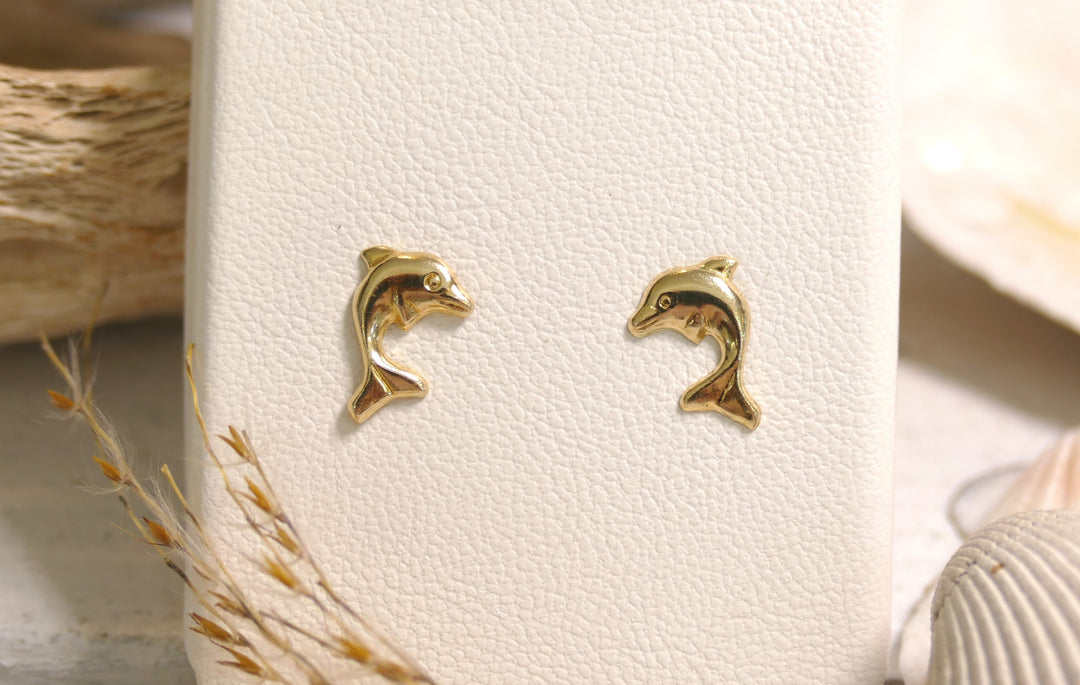 14k Yellow Gold Dolphin Stud Earrings