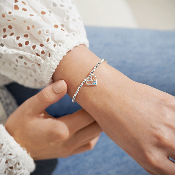 A Little & Co - Brass - Silver Plated - It's a Boy! Crystal Heart Stretch Beaded Bracelet