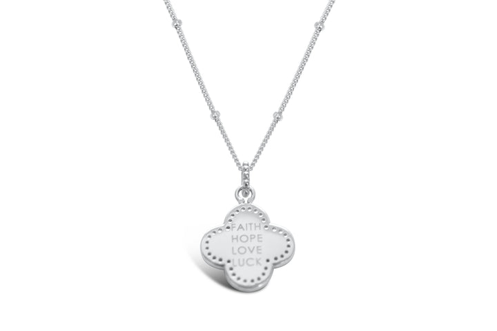 Stia - Sterling Silver - Silver CZ - With Backside - Mother of Pearl Clover 15-17" Necklace