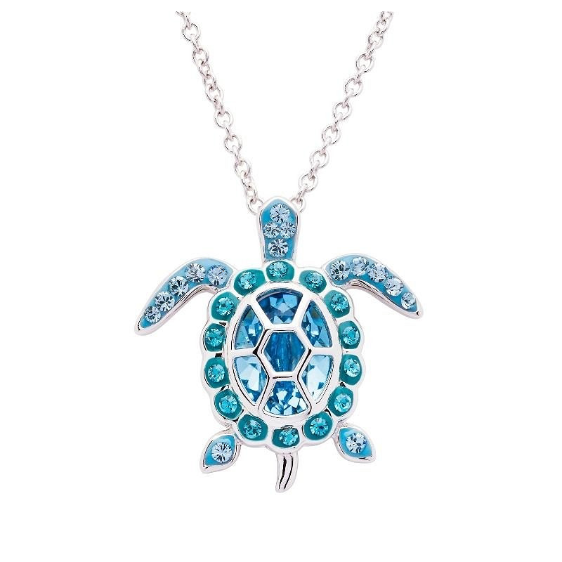 Ocean - Sterling Silver - Silver - March Birthstone - Swarovski Crystal Turtle Necklace