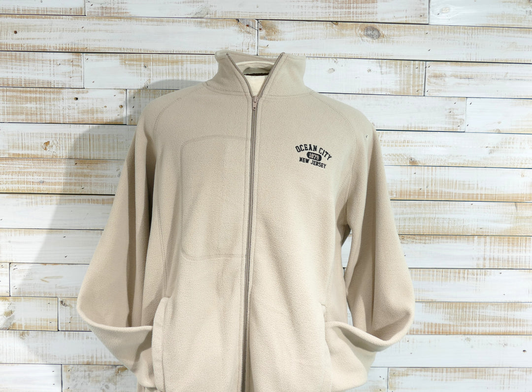 Long Sleeve Full Zip Cadet Collar Fleece Sweatshirt - Tan (Extra Large)