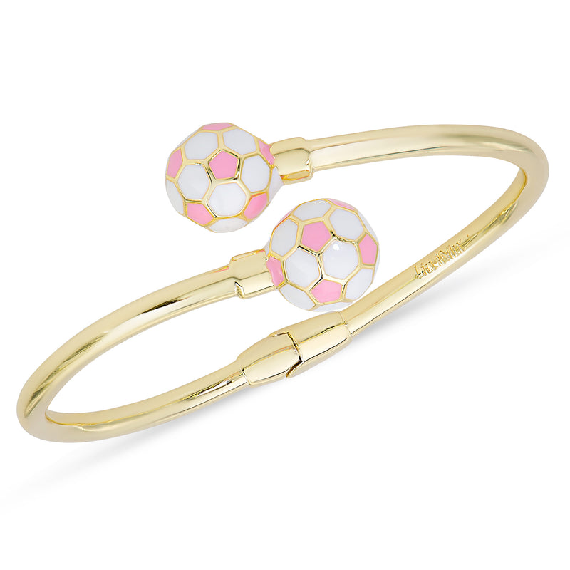 Lily Nily - Brass - 18K Gold Plated - Pink & White Enamel Bypass Soccer Ball Bracelet