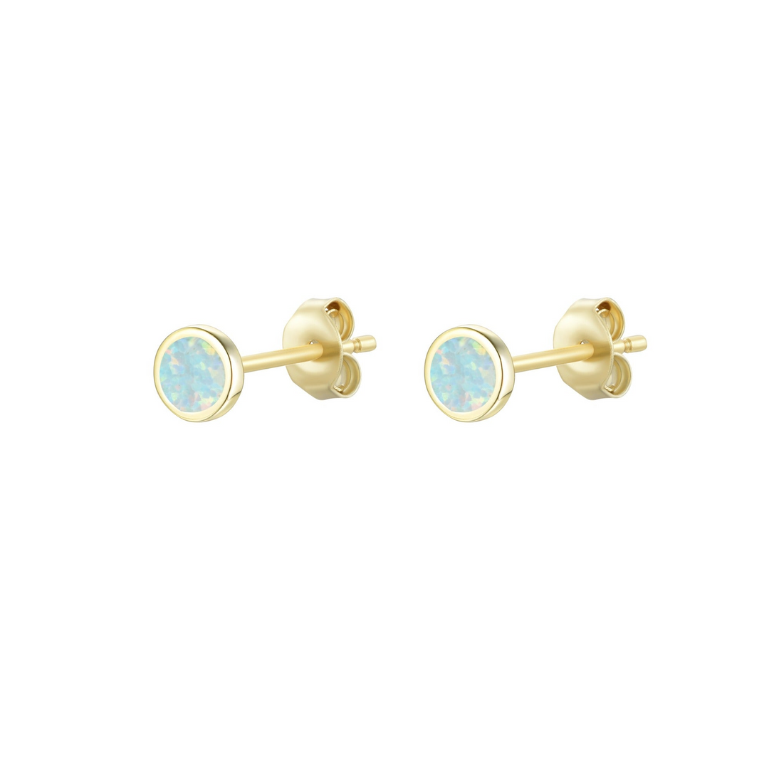 Kamaria - Sterling Silver - Yellow Gold Light Green Opal Round Stud Earrings