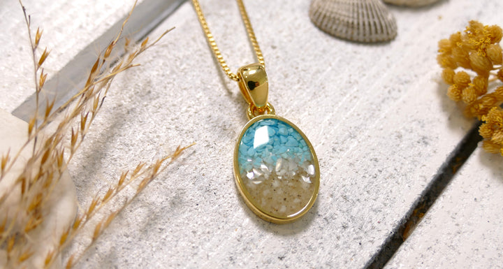 Dune - Sterling Silver - Gold Vermeil Ocean Gradient Sand Drop Oval Necklace (18')