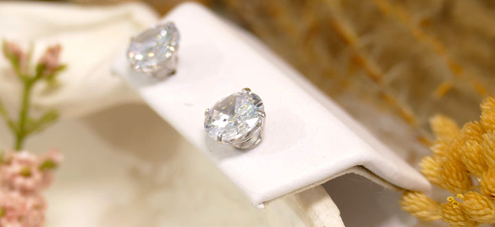 14k White Gold CZ 7mm Basket/Round Stud Earrings