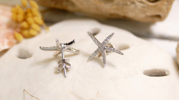 14k White Gold 0.30ct Diamonds Starfish Stud Earrings
