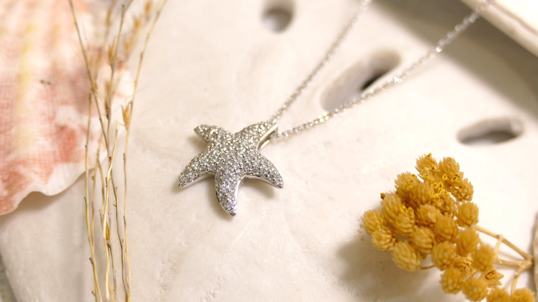 14k White Gold Small Pave Starfish 0.29ct Diamond Necklace