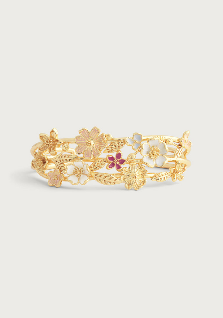 Anabel Arum - Brass - 18K Gold Plated -Cuff- Enamel Bangle Wildflower Bracelet