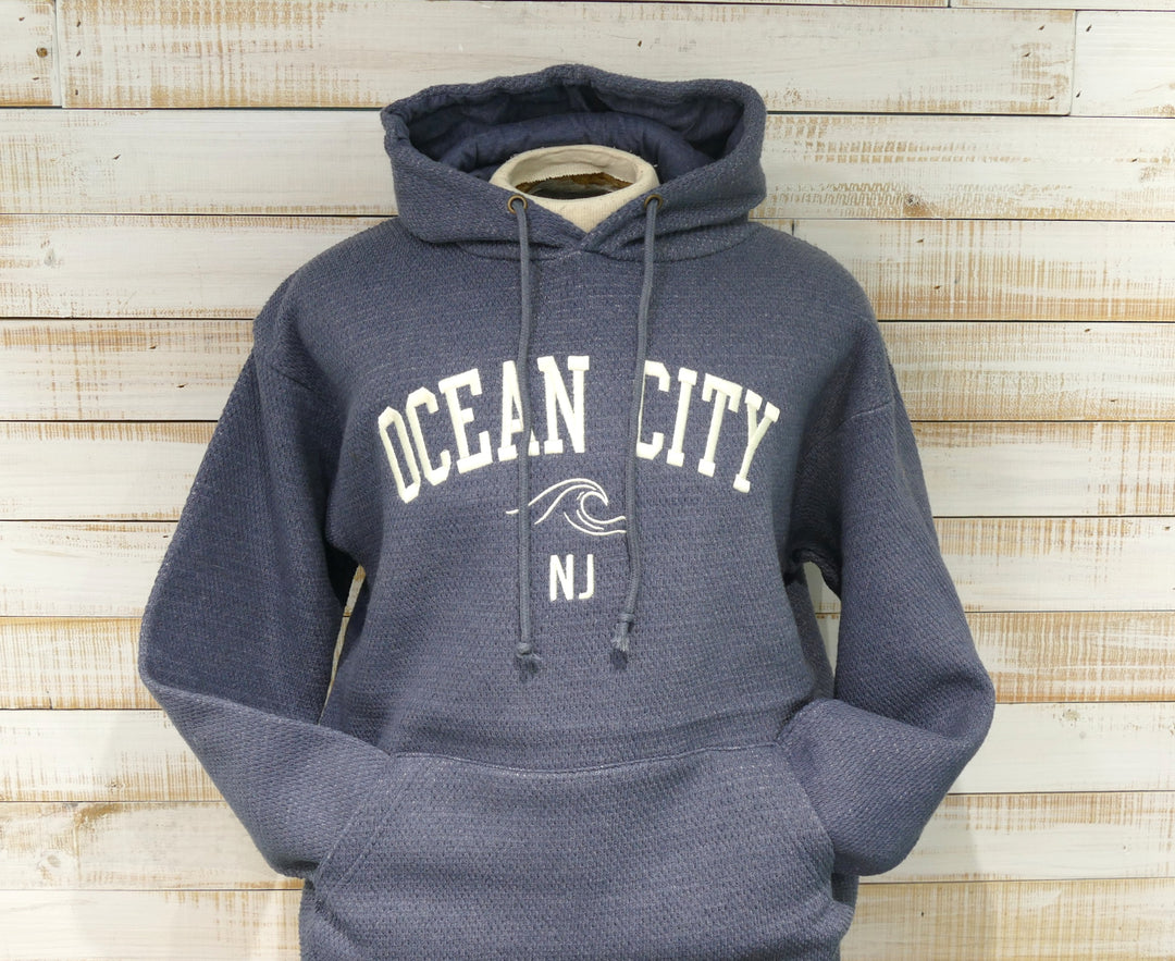 Valani - Long Sleeve Hooded Honeycomb Ocean City Sweatshirt - Navy