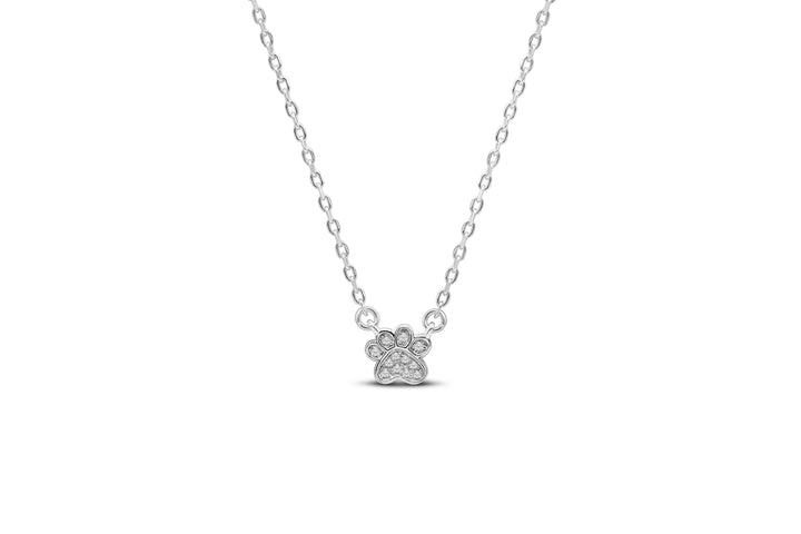 Stia - Sterling Silver - Silver Pave Cubic Zirconia 15-17" Paw Print Necklace