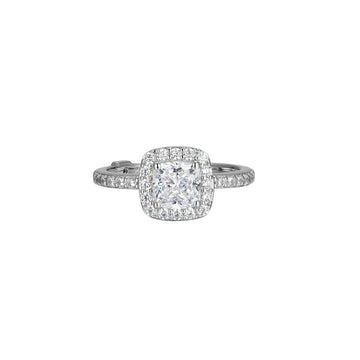 Elle - Sterling Silver - "Radiance" Clear Cubic Zirconia Cushion Ring (Size 7)