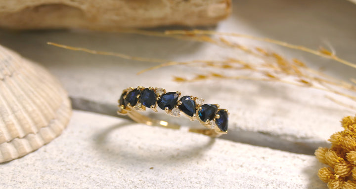 14k Yellow Gold Sapphire Band Diamond 0.10ct