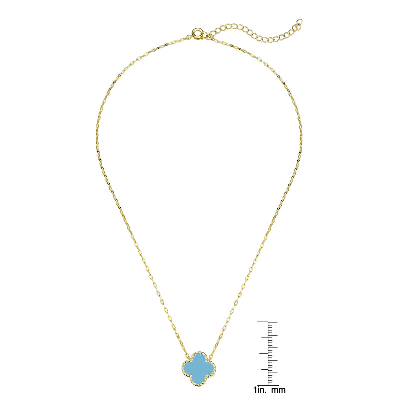 Lily Nily - Brass - 18K Gold Plated - Turquoise Enamel Clover Necklace 14-16"