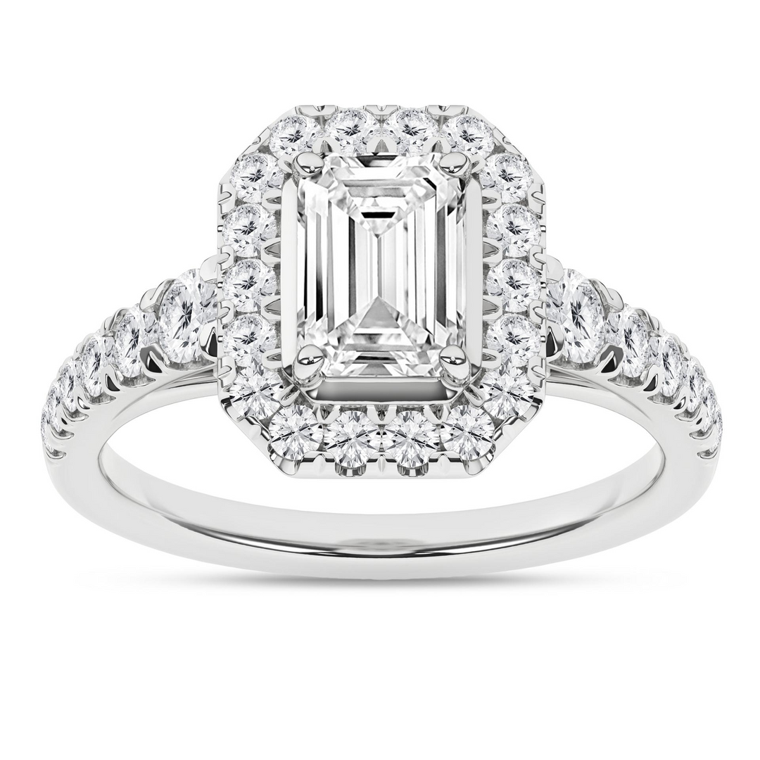 Ring Emerald Cut 14K White Gold Lab Grown Diamond 1.75ct. Size