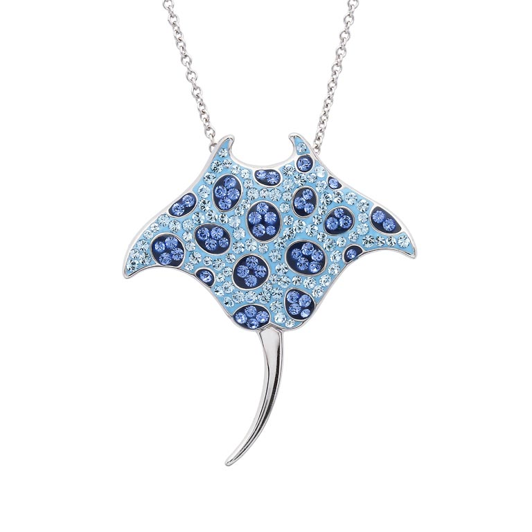 Ocean - Sterling Silver - Manta Ray Crystal 20" Sea Life Necklace