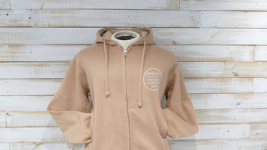 Ocean City Classics - Long Sleeve Full Zip Hooded Fleece Sweatshirt - Salmon