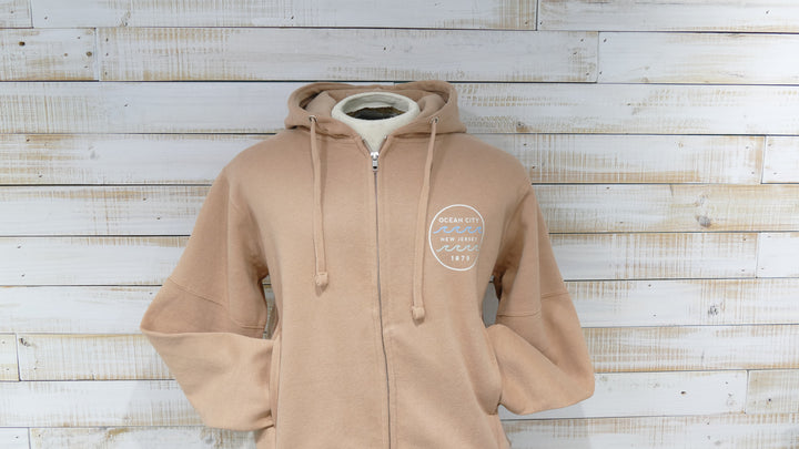 Ocean City Classics - Long Sleeve Full Zip Hooded Fleece Sweatshirt - Salmon