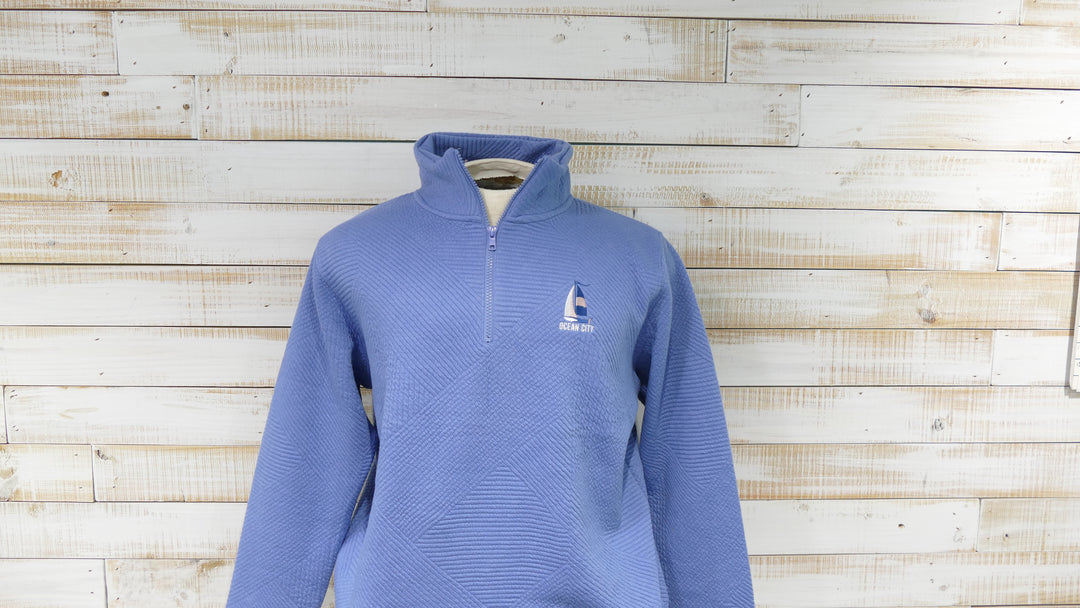 Ocean City Classics - Long Sleeve 1/4 Zip Cadet Collar Textured Sailboat Sweatshirt - Blue Periwinkle