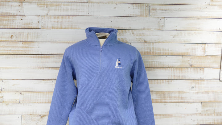 Ocean City Classics - Long Sleeve 1/4 Zip Cadet Collar Textured Sailboat Sweatshirt - Blue Periwinkle