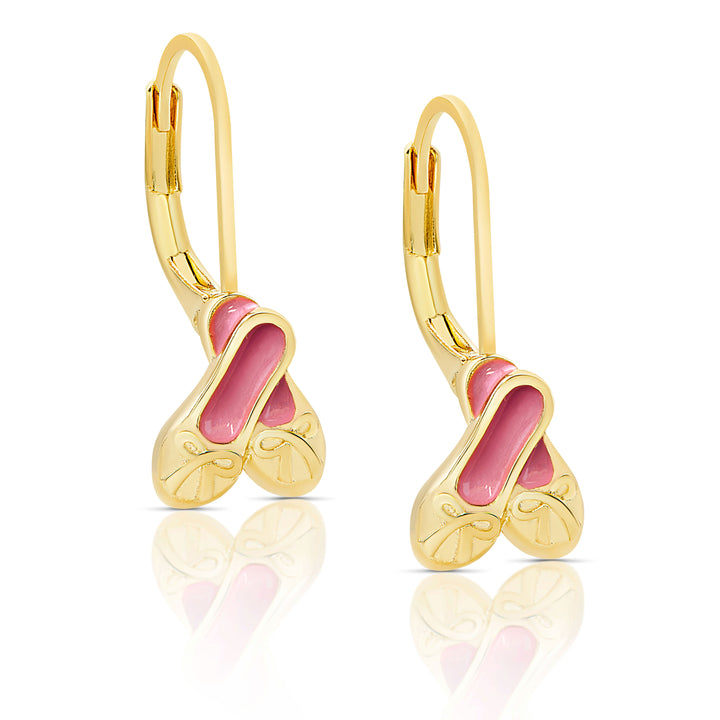 Lily Nily - Brass - 18K Gold Plated Lever Back Enamel Drop Ballet Slipper Earrings