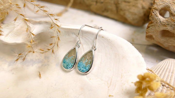 Dune - - Silver Plated Explorer Teardrop Turquoise Gradient Ocean City Beach Sand Drop Earrings