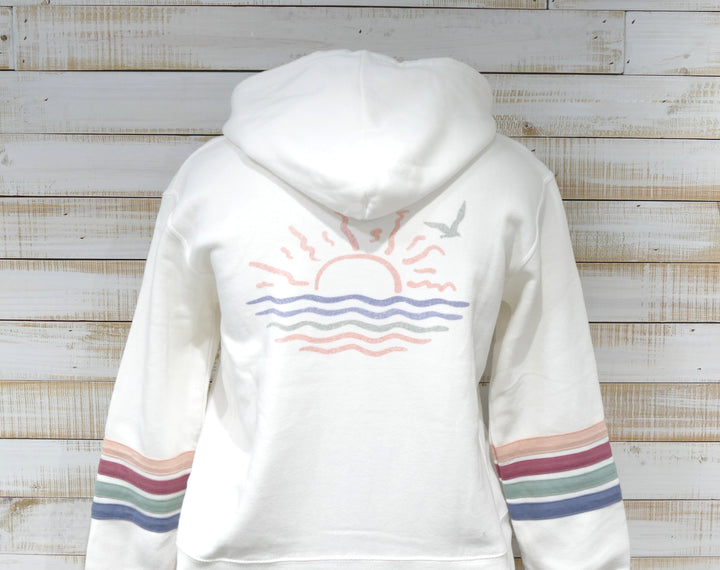 Ocean City Classics - Long Sleeve Full Zip Hooded Pastel Stripe + Sunrays Sweatshirt - Ivory