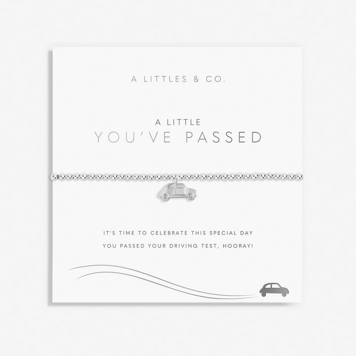 A Little & Co - Brass - Silver Plated - Car - You've Passed! Crystal Stretch Bracelet