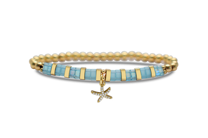 Stia Couture - - Gold "Just Bead It! Starfish" Tila Bead Morse Code Stretch Bracelet