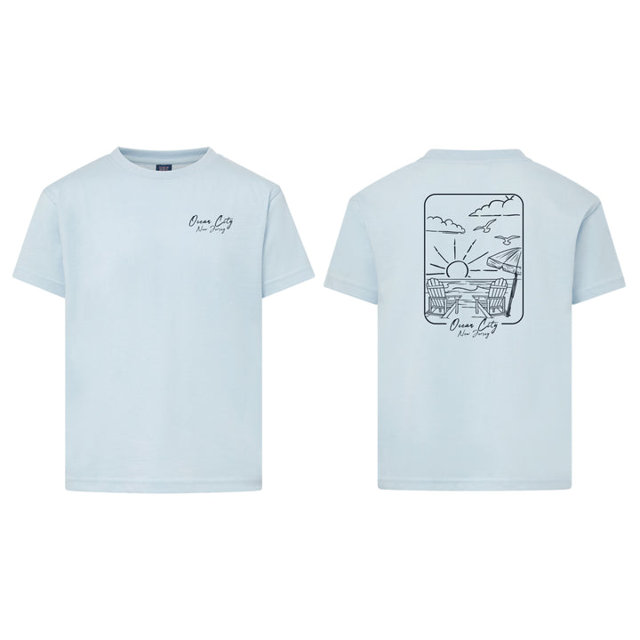Ocean City Classics - Short Sleeve Youth - Beach Scene T-Shirt - Light Blue