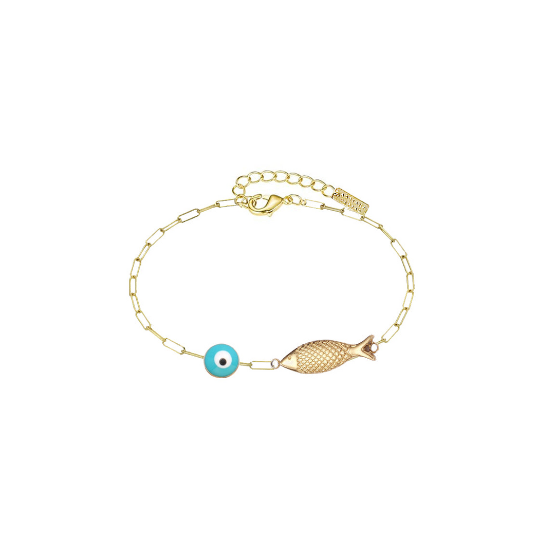 Adriana Pappas - - 14K Gold Filled - Turquoise Fish Eye - Chain Fish Bracelet 6.25-8"