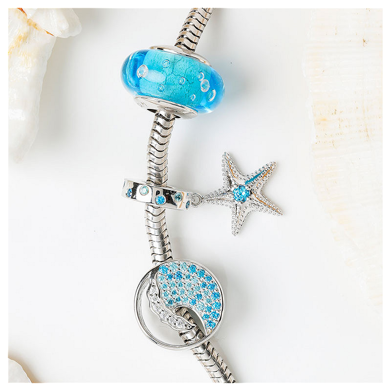 Ocean - Sterling Silver - Aqua Bubble Bead Charm