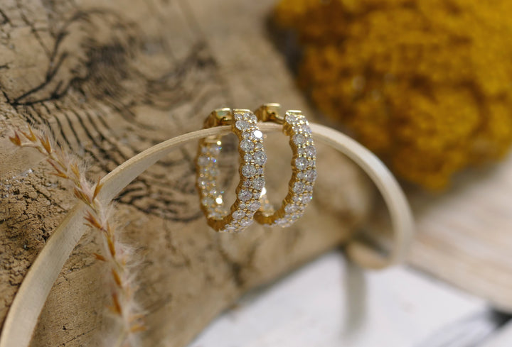 14k Yellow Gold 1.8ctw Diamonds Small Hoop Inside Out Earrings