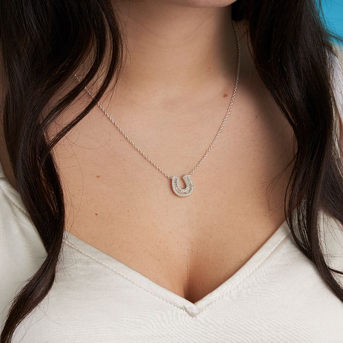 Dune - Sterling Silver - Silver Horseshoe White Topaz Ocean City Beach Sand Necklace