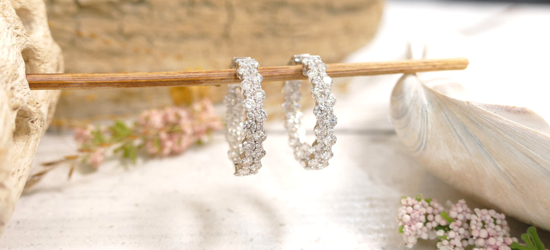 14k White Gold 3.5ct Diamonds Small Hoop Inside Out Earrings