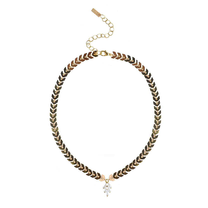 Adriana Pappas - Brass - Gold Venezia Cubic Zirconia Chevron Choker Necklace 13.5"-15.5"