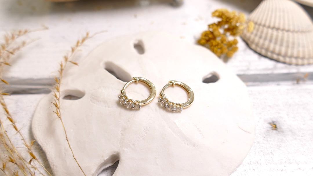 14k Yellow Gold 1/2 ctw Diamonds Huggie 3 Stone Earrings