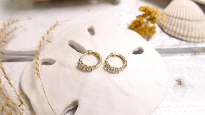14k Yellow Gold 1/2 ctw Diamonds Huggie 3 Stone Earrings