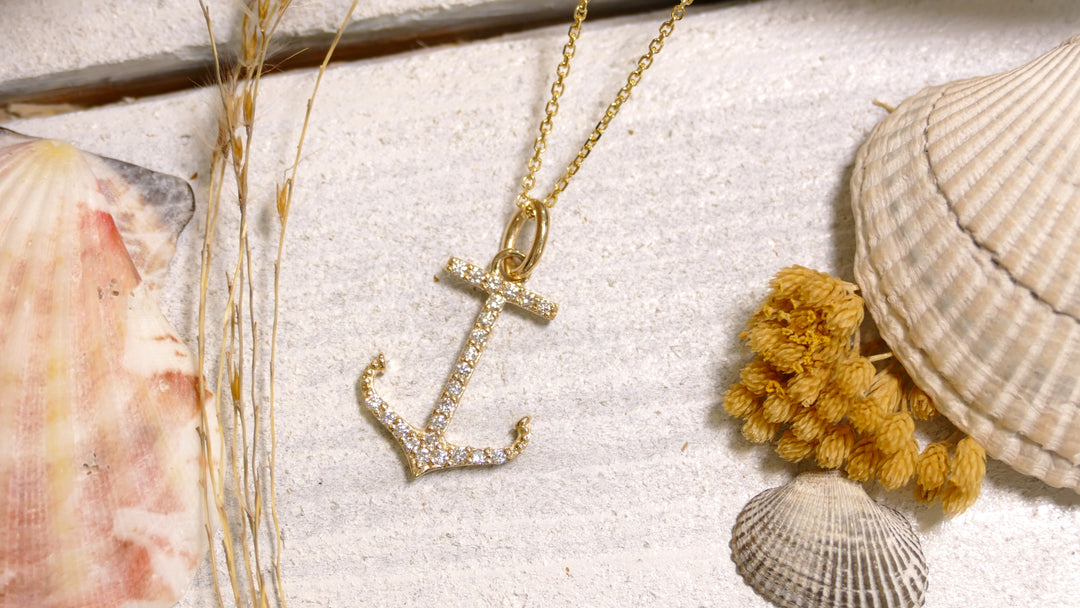 14k Yellow Gold Anchor 0.24ct Diamond Necklace
