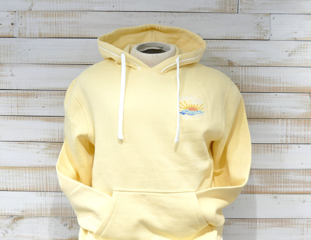 Ocean City Classics - Long Sleeve Hooded Embroidered Sunrise Sweatshirt - Light Yellow