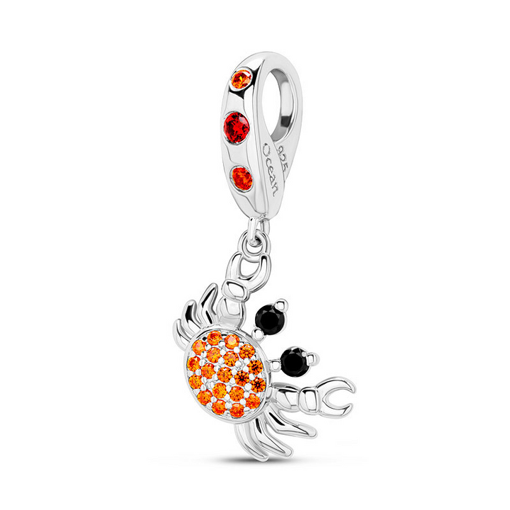 Ocean - Sterling Silver - Orange Cubic Zirconia Crab Dangle Charm