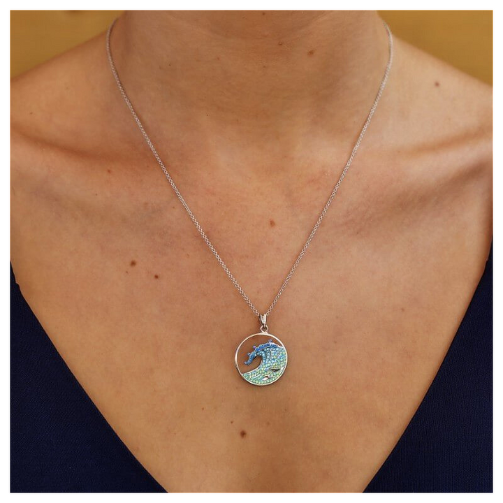 Ocean - Sterling Silver - Blue Swarovski Crystal Wave Necklace