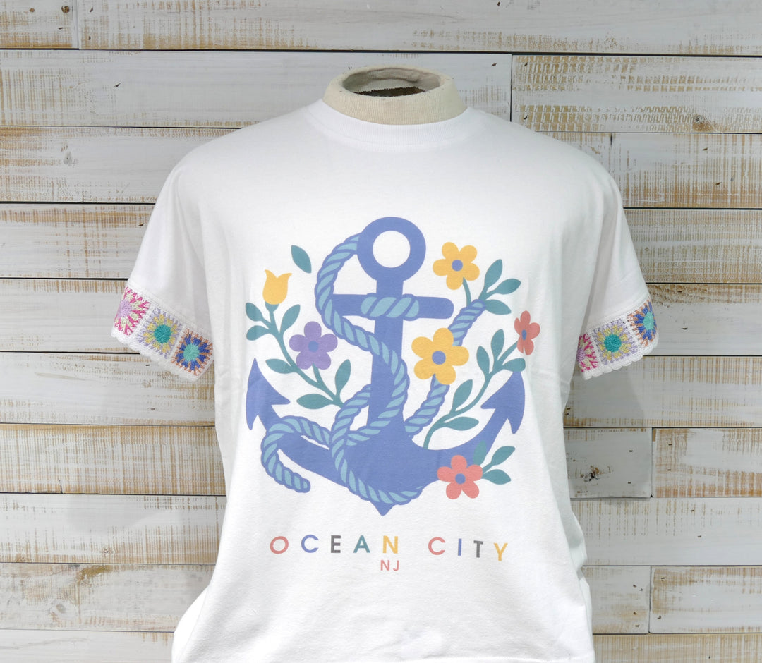 Ocean City Classics - Short Sleeve Floral Anchor T-Shirt - White