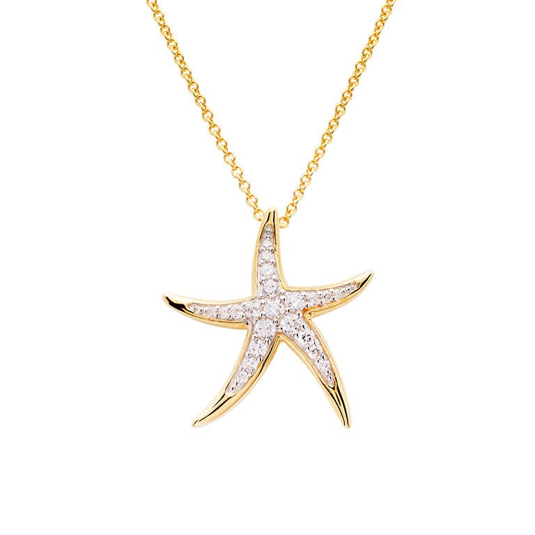 Ocean - Sterling Silver - Gold Vermeil Cubic Zirconia 18" Dangle Starfish Necklace