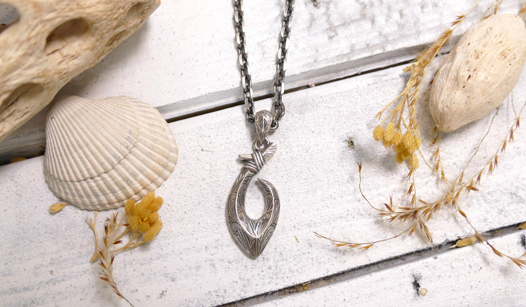 Sterling Silver - Silver Men's Fish Hook Necklace
