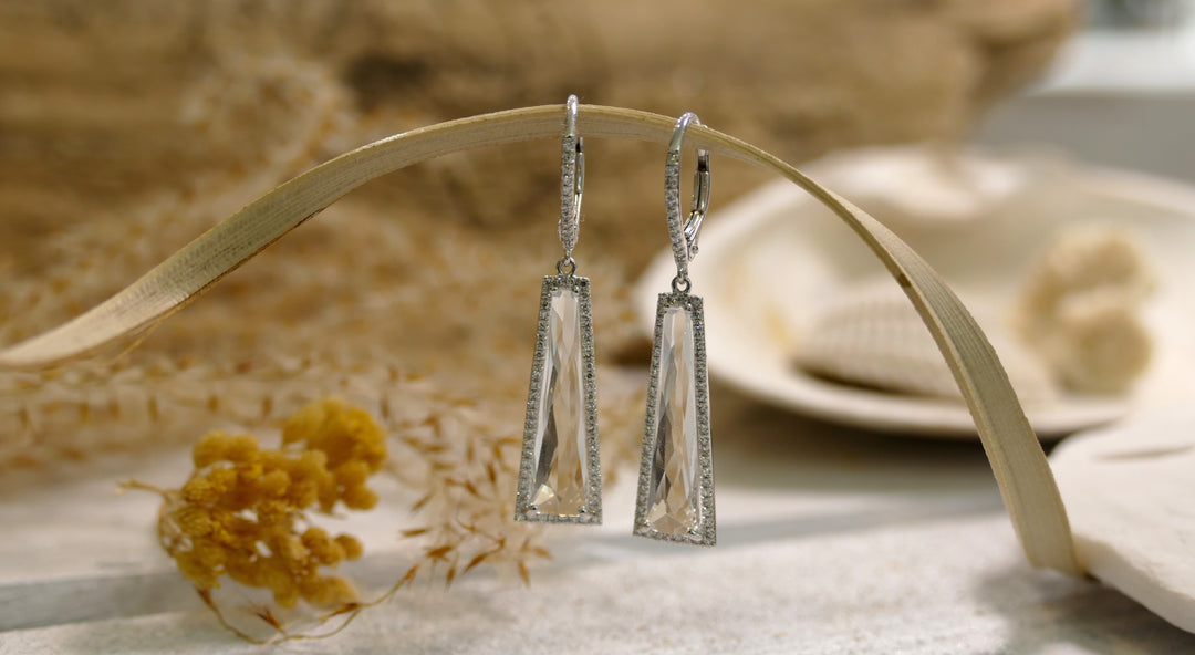 14k White Gold Trapezoid 5.64ct Spinel Dangle Earrings