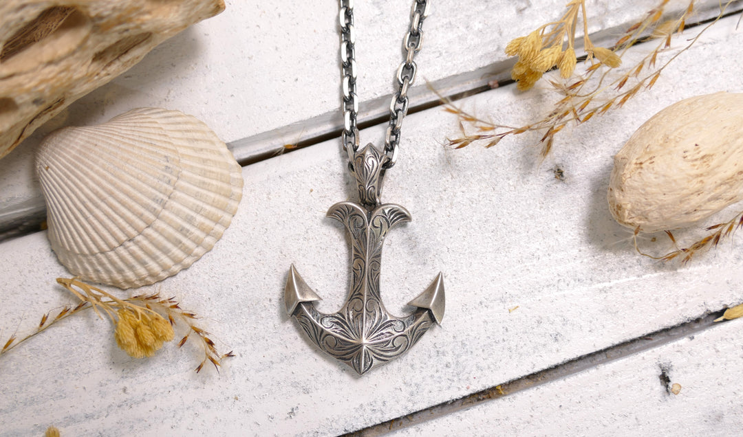 Sterling Silver - Silver Men's Anchor Necklace