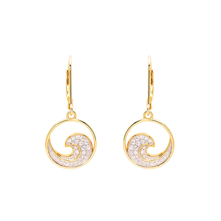 Ocean - Sterling Silver - Gold Vermeil Cubic Zirconia Round Dangle Wave Earrings