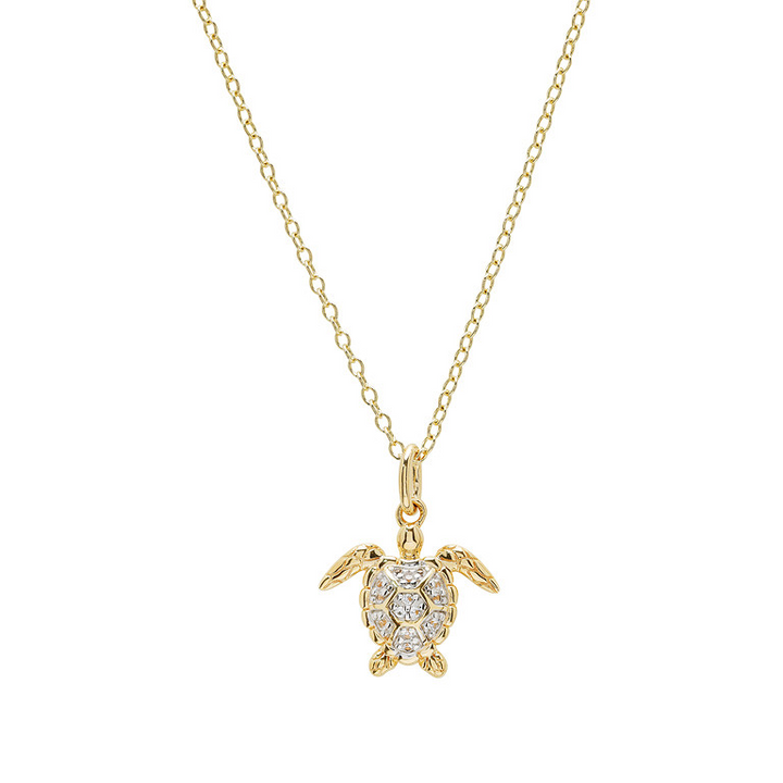 Ocean - - Gold Vermeil White Sapphire Turtle Necklace