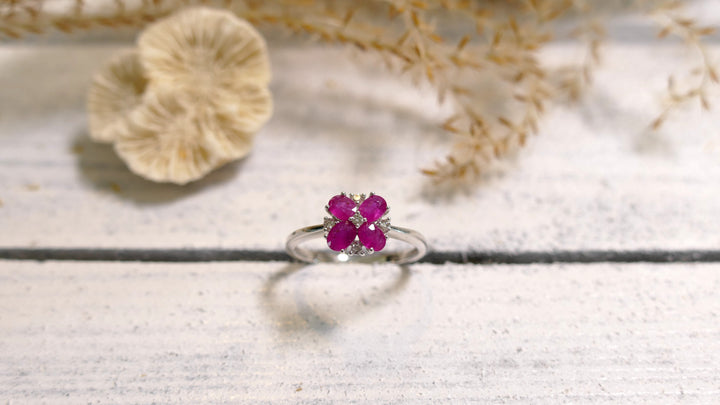 14k White Gold Ruby Flower Ring (Size 7.25)